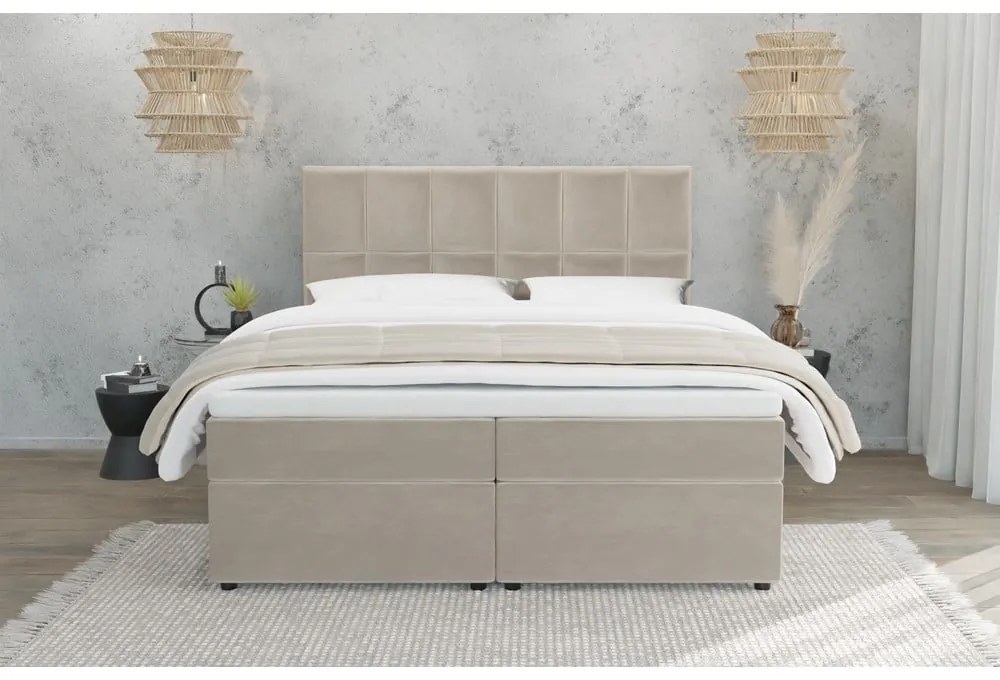 Pat boxspring bej cu spațiu de depozitare 160x200 cm Flip – Ropez