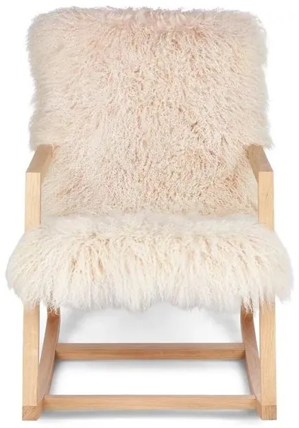 Fotoliu balansoar din lemn de frasin, cu pernă din 100% blană naturală de oaie tibetană, cu fir lung și buclat, „Rocking Chair”