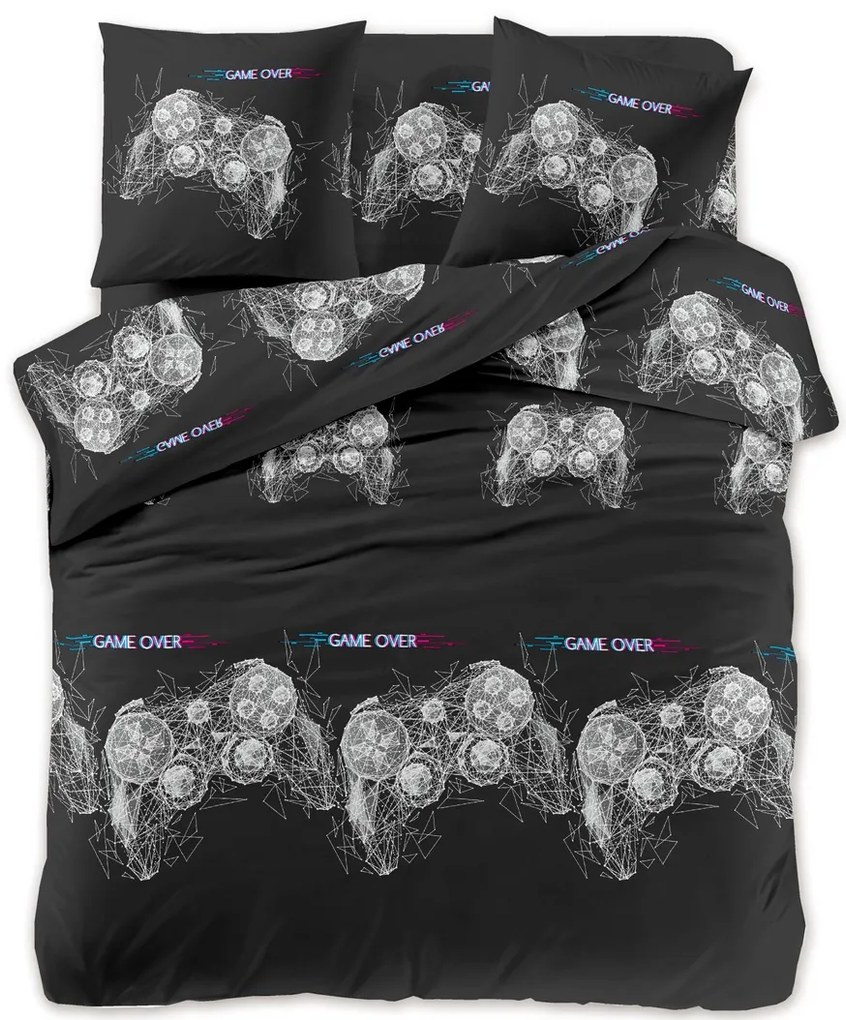 Lenjerie de pat din microfibra GAME OVER neagra Dimensiune lenjerie de pat: 70 x 80 cm | 140 x 200 cm