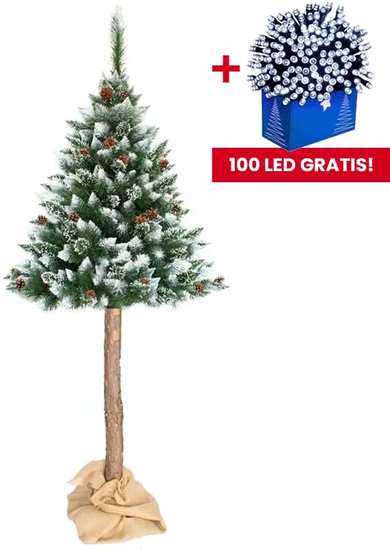 Brad de Crăciun artificial unic, acoperit cu zăpadă, pin pe un trunchi de 160 cm