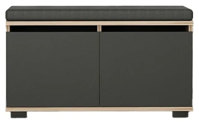 Pantofar negru/în culoare naturală cu bancă cu aspect de lemn de nuc Drago – Kalune Design