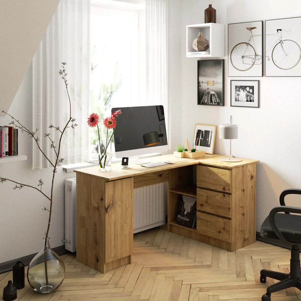 Masă PC de colț Bevin (Stejar artisan) (D). 1070970