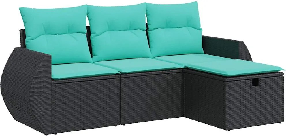 vidaXL Set mobilier de grădină cu perne, 4 piese, negru, poliratan