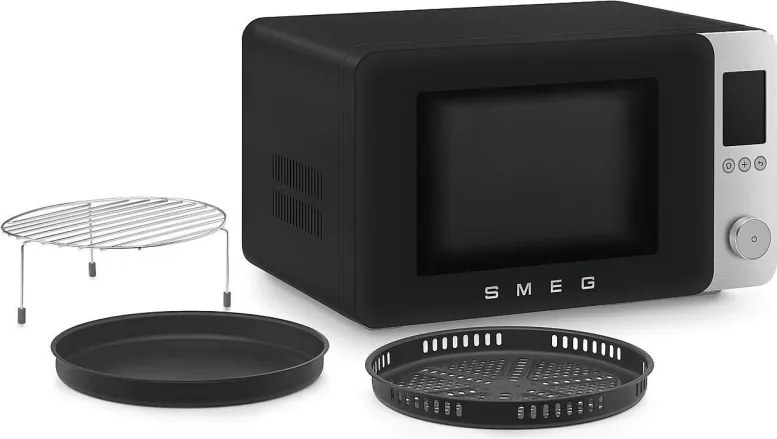 Cuptor cu microunde combinat cu aer cald SMEG Collezione MOC02BLMEU, 900 W, 27 l, 25 de programe, închidere lină, setări personalizate, negru mat