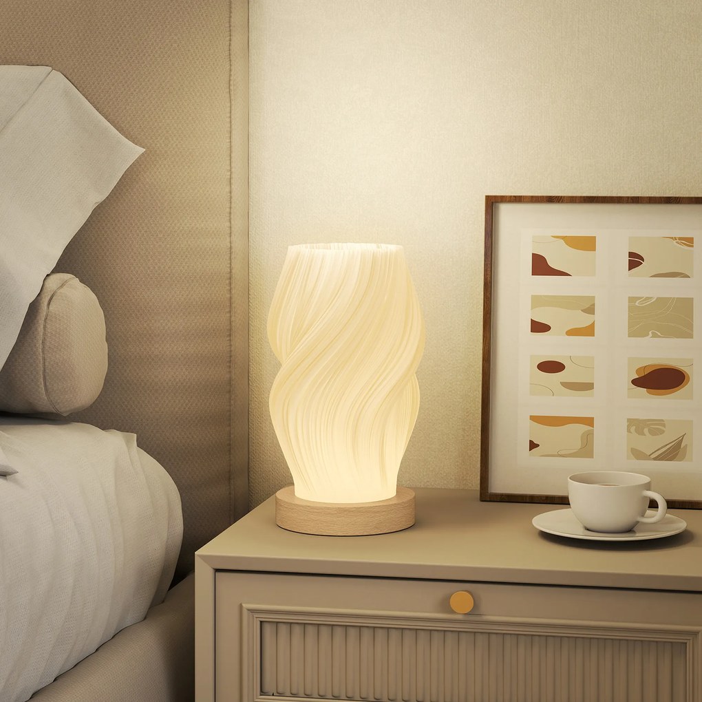 HOMCOM Lampă de Masă cu 3 Culori și 10 Trepte de Luminozitate, din ABS Alb și Lemn | Aosom Romania