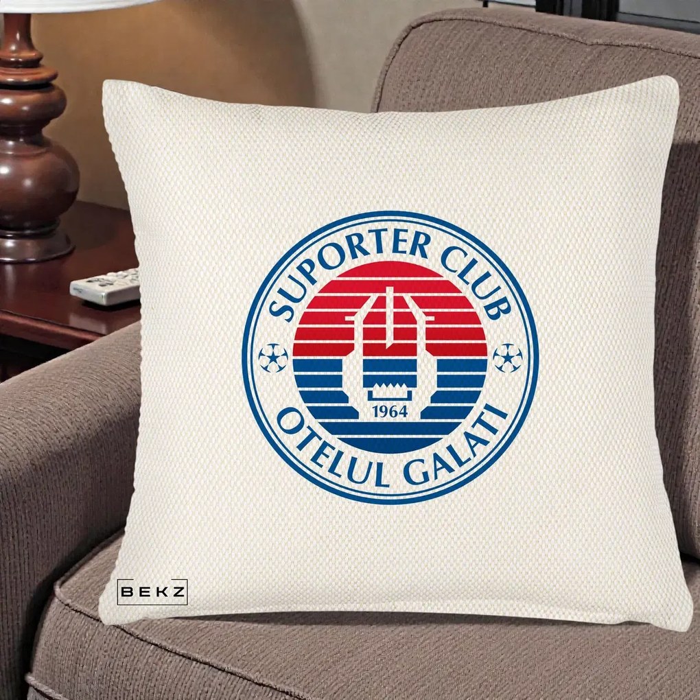 Perna Personalizata Otelul Galati Suporter Club 1964, 40x40 cm, Crem Reliefat, Husa Detasabila, Perna Inclusa, BEKZ®