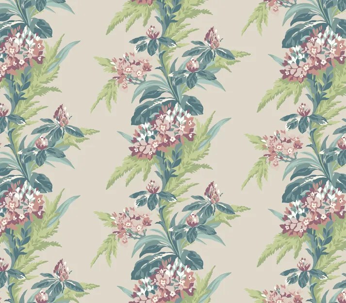 Tapet Aurora, Moss Green and Pink Luxury Floral, 1838 Wallcoverings, 5.3mp / rola