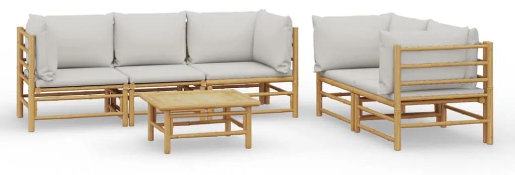 3155090 vidaXL Set mobilier de grădină cu perne gri deschis, 6 piese, bambus