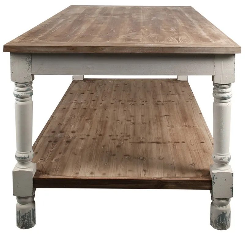Masă de prezentare shabby chic, cu finisaj alb antichizat, Clarisse, 200x100x85 cm