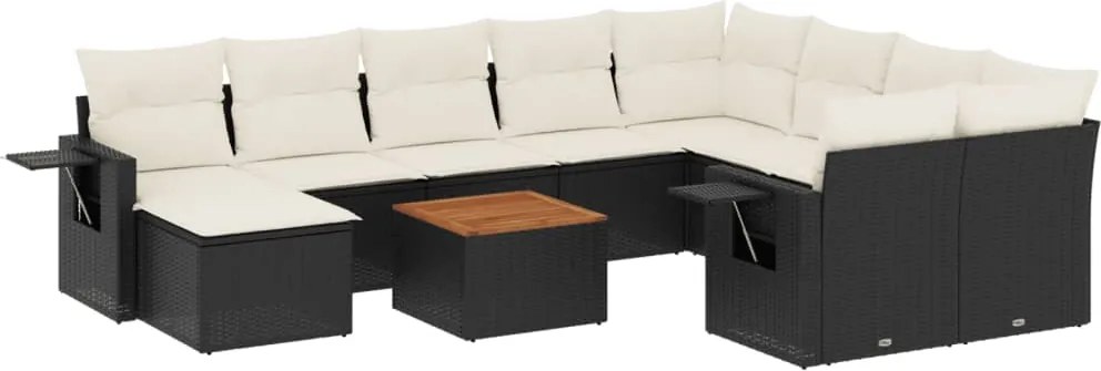 vidaXL Set canapele de grădină cu perne, 11 piese, negru, poliratan