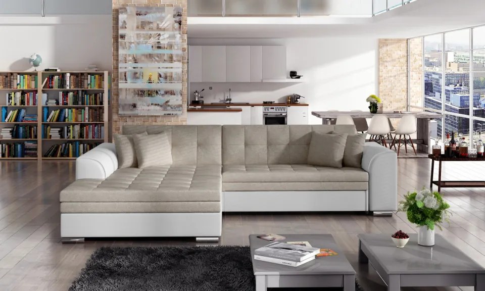 Coltar tapitat, extensibil, 295x80x195 cm, Sorento L01, Eltap (Culoare: Gri pepit / Gri inchis piele)