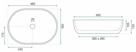 REA-U9887 - Lavoar pe blat LARA 35x48,5 cm ceramică/gri/decor marmură