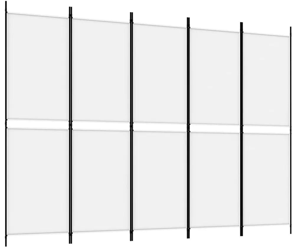 Paravan de camera cu 5 panouri, Alb, 250 x 180 cm, textil Alb, 250 x 180 cm, 1