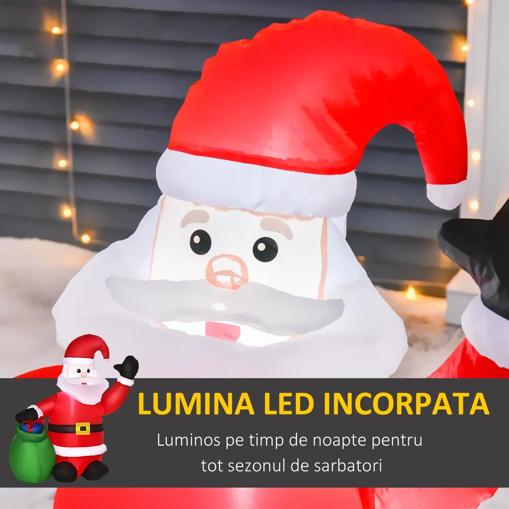 HOMCOM Moș Crăciun Gonflabil cu LED-uri din Poliester cu Ventilator, 70x45x120cm