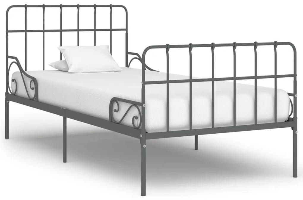 284615 vidaXL Cadru de pat cu bază din șipci, gri, 90 x 200 cm, metal