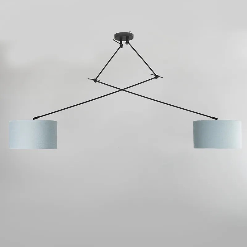 Lampă suspendată neagră cu abajur 35 cm albastru deschis reglabil cu 2 lumini - Blitz