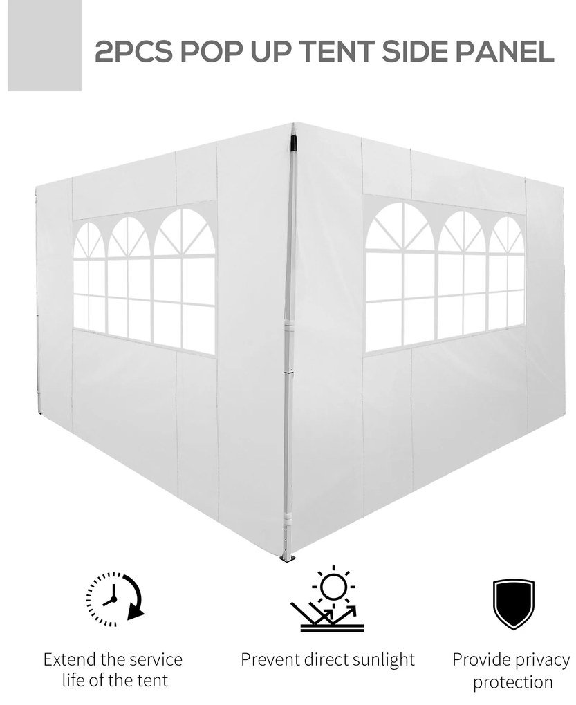 Outsunny Panouri Laterale pentru Corturi Pop-Up, Set de 2, 3x2m, Protecție UV, Rezistent la Apă, Alb | Aosom Romania