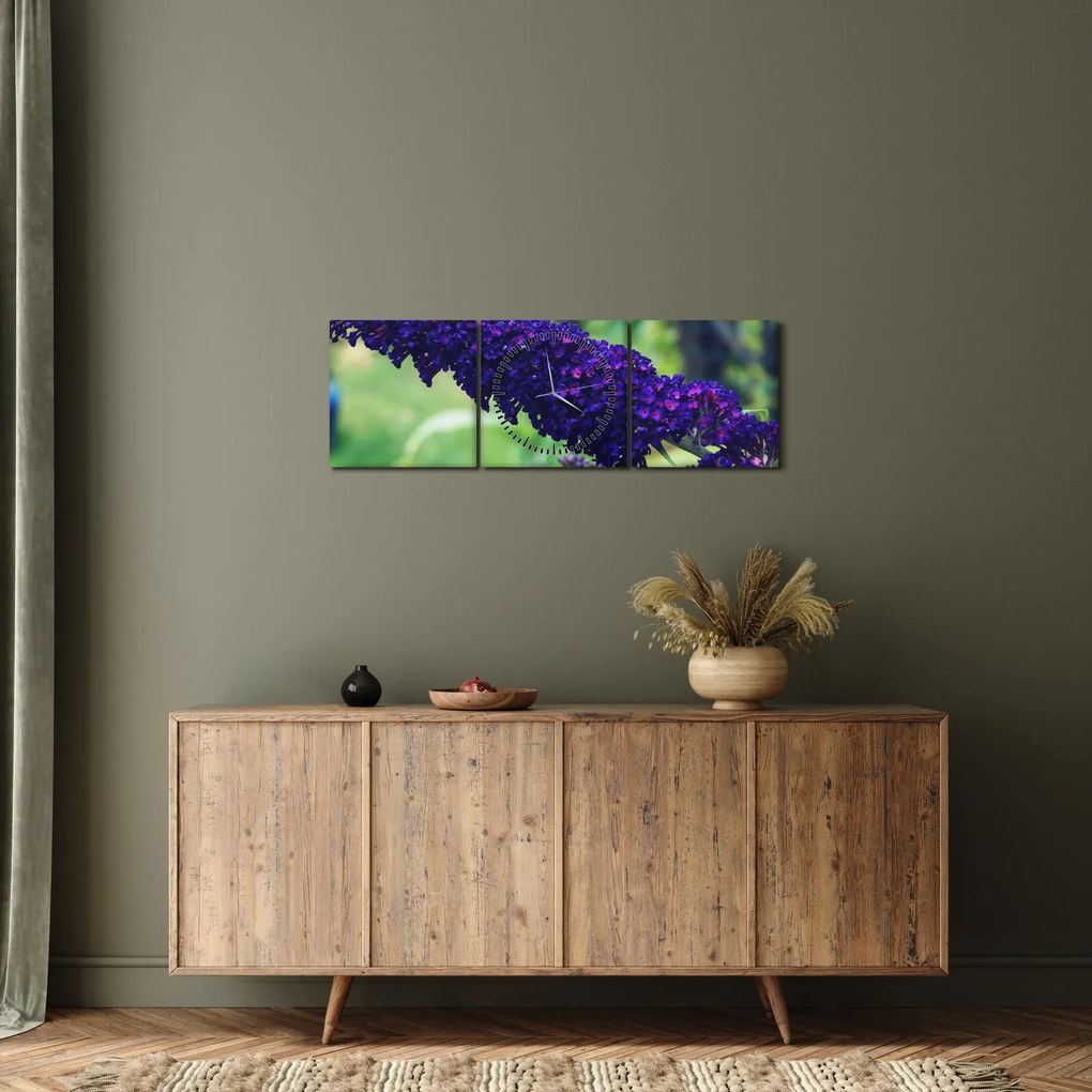 Tablou cu floare albastră (cu ceas) (90x30 cm)