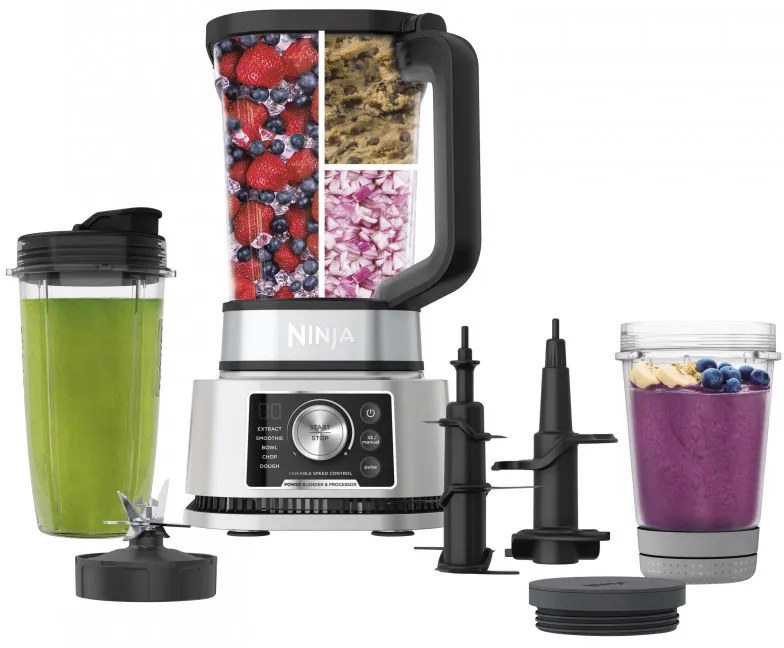 Blender Ninja Foodi Power Nutri CB350EU, 1200W, 2.1L, 3in1, 6 programe, Smart Torque, Auto-iQ, Negru/inox