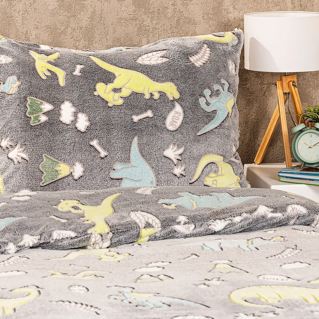 Lenjerie de pat luminoasă din microflanel 4Home Dino, 140 x 200 cm, 70 x 90 cm