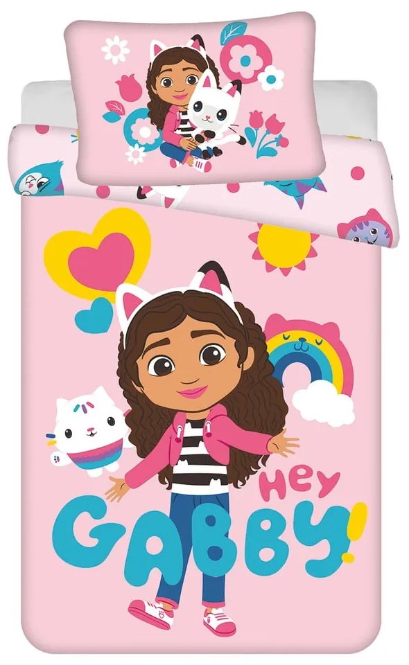 Lenjerie de pat pentru copii roz din bumbac pentru pătuț 100x135 cm Gabby's Dollhouse – Jerry Fabrics