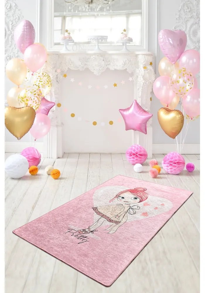 Covor antiderapant pentru copii Conceptum Hypnose Pretty, 140 x 190 cm, roz