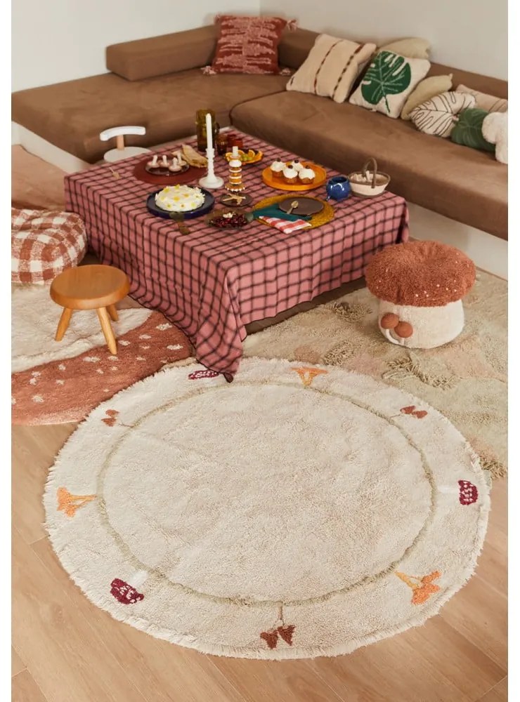 Covor pentru copii cărămiziu/crem lavabil/țesut manual din bumbac 120x120 cm Boletus – Lorena Canals