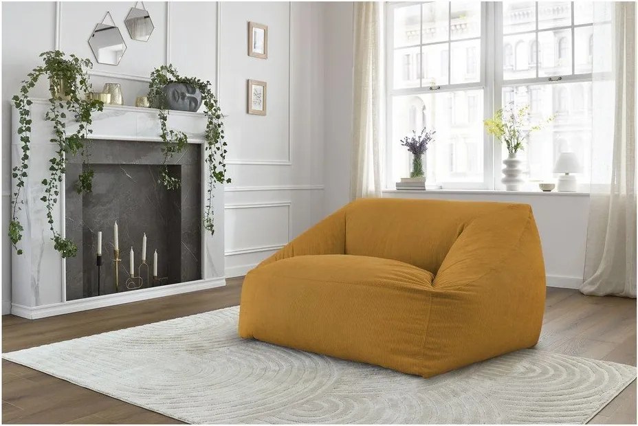 Fotoliu bean bag galben cu tapițerie din catifea reiată Lilibet – Bobochic Paris