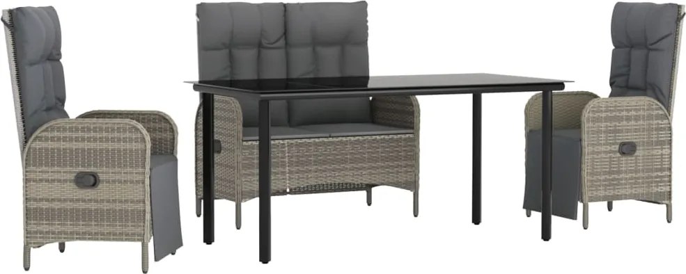 vidaXL Set mobilier de grădină cu perne, 4 piese, gri, poliratan