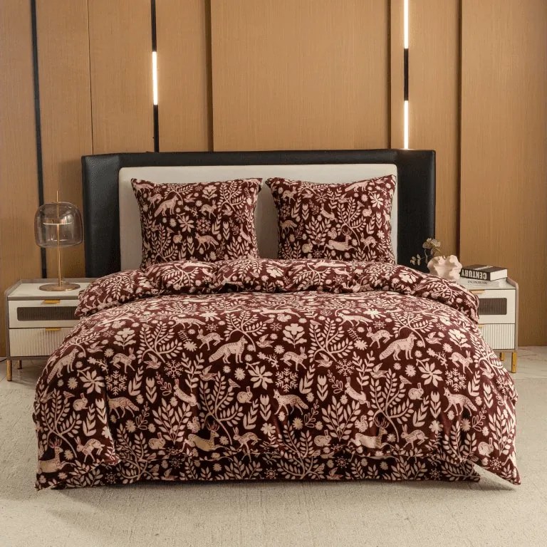 Lenjerie cocolino FOREST ANIMALS visiniu Dimensiune lenjerie de pat: 70 x 90 cm | 140 x 200 cm