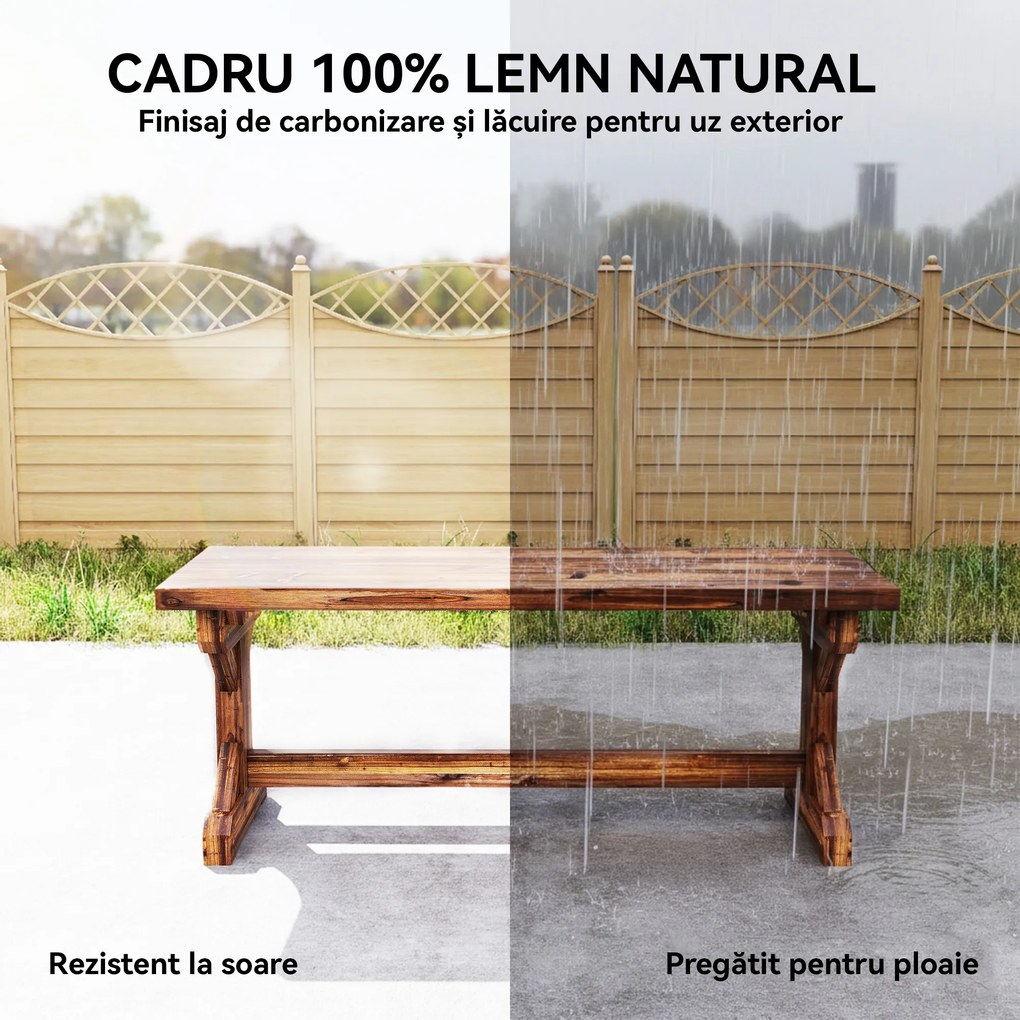 Outsunny Bancă de Grădină cu 2 Locuri din Lemn de Brad cu Bază în Formă de X, Bancă Rustică pentru Exterior Fără Spătar, pentru Patio, Verandă, Balcon, 114L x 40l x 46h cm, Finisaj Carbonizat | Aosom Romania