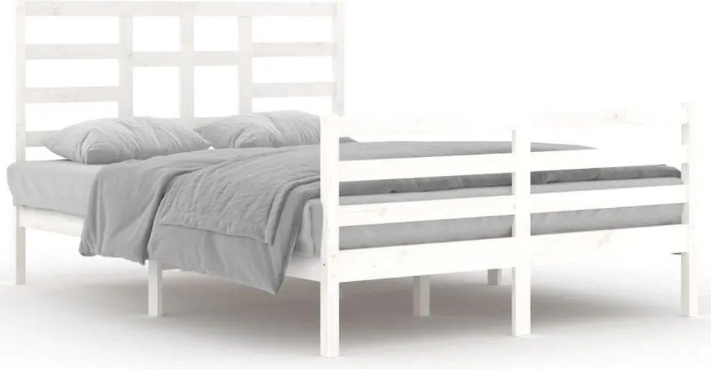 vidaXL Cadru de pat, alb, 140x200 cm, lemn masiv