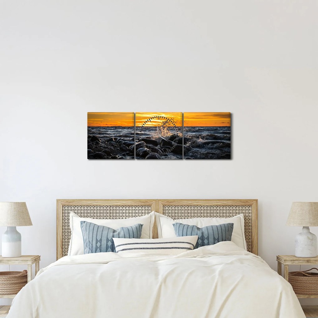 Tablou cu valurile mării (cu ceas) (90x30 cm)