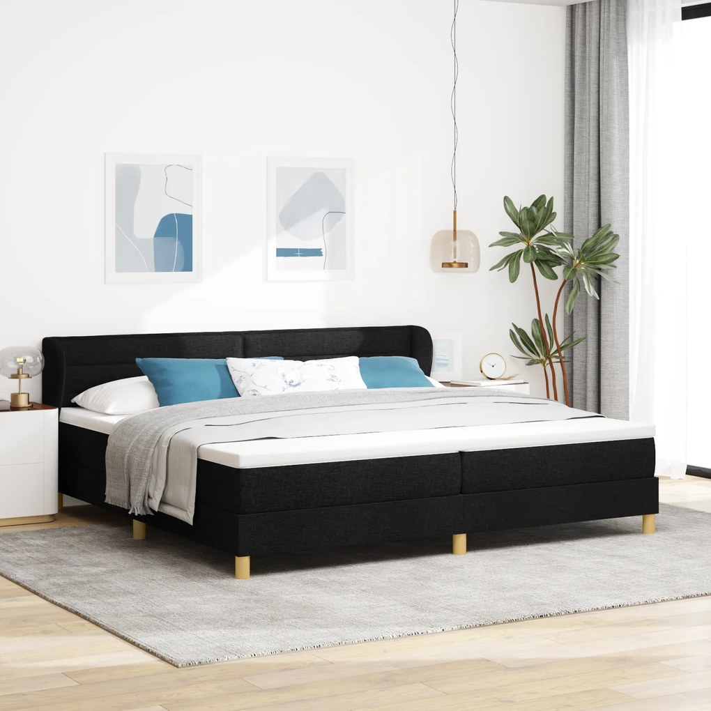 Pat cu saltea vidaXL, Negru, 200x200 cm, Material textil