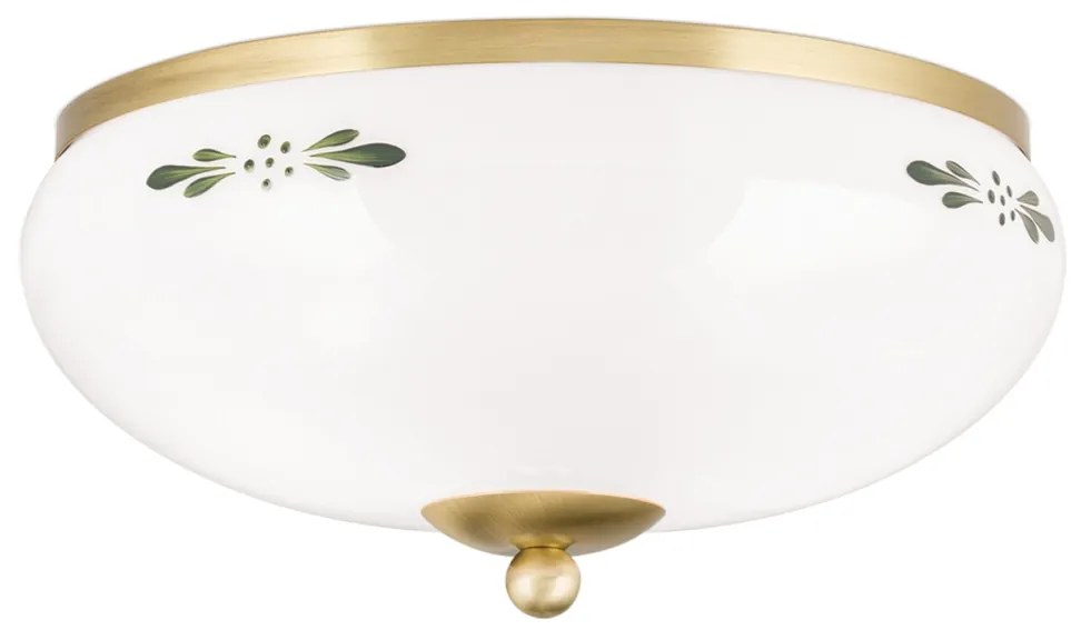 Plafoniera clasica Landhaus 28cm alama satin/ sticla opal decor verde