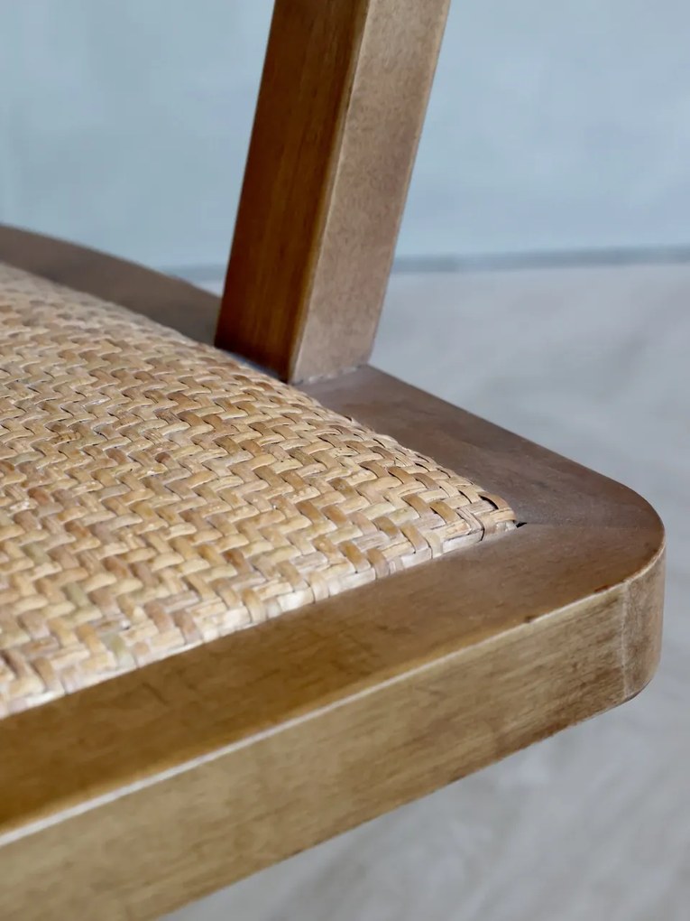 Scaun de birou, din lemn de mesteacan si rattan, natur, cu aspect vintage, Old French