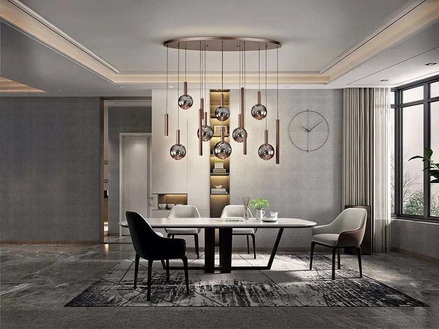 Lustra bronz inchis cu 14 pendule fumurii Sapore