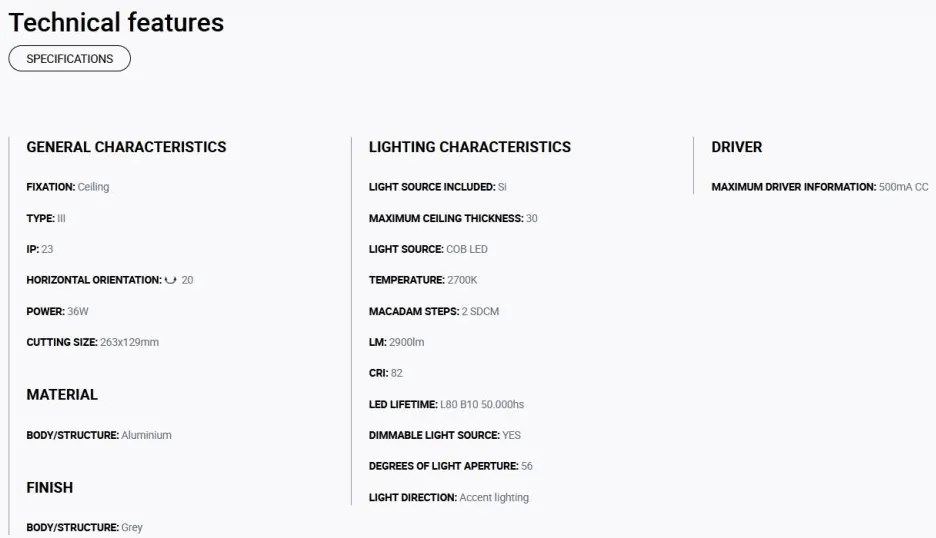 Spot LED incastrabil MINI COLIN-2 Grey recessed 36-50W 2700K 56°