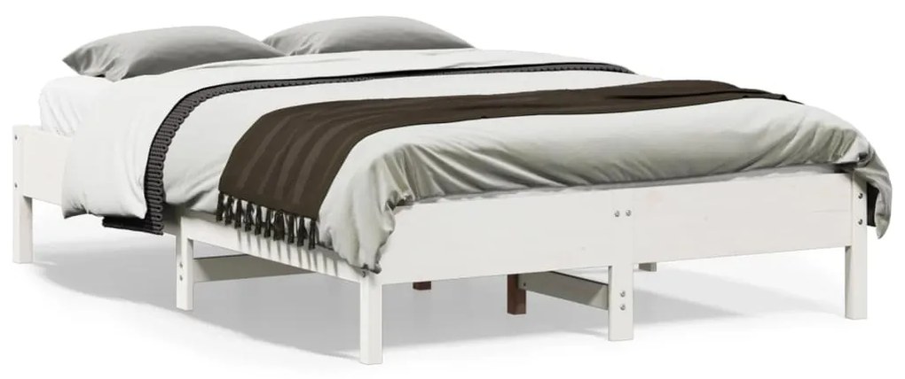 vidaXL Cadru de pat fără saltea, alb, 120x190 cm, lemn masiv pin