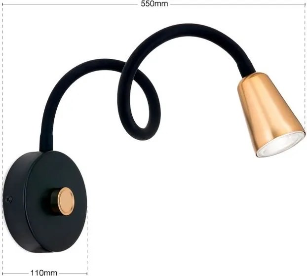 Aplica de perete flexibila cu spot GU10 DOTTY negru