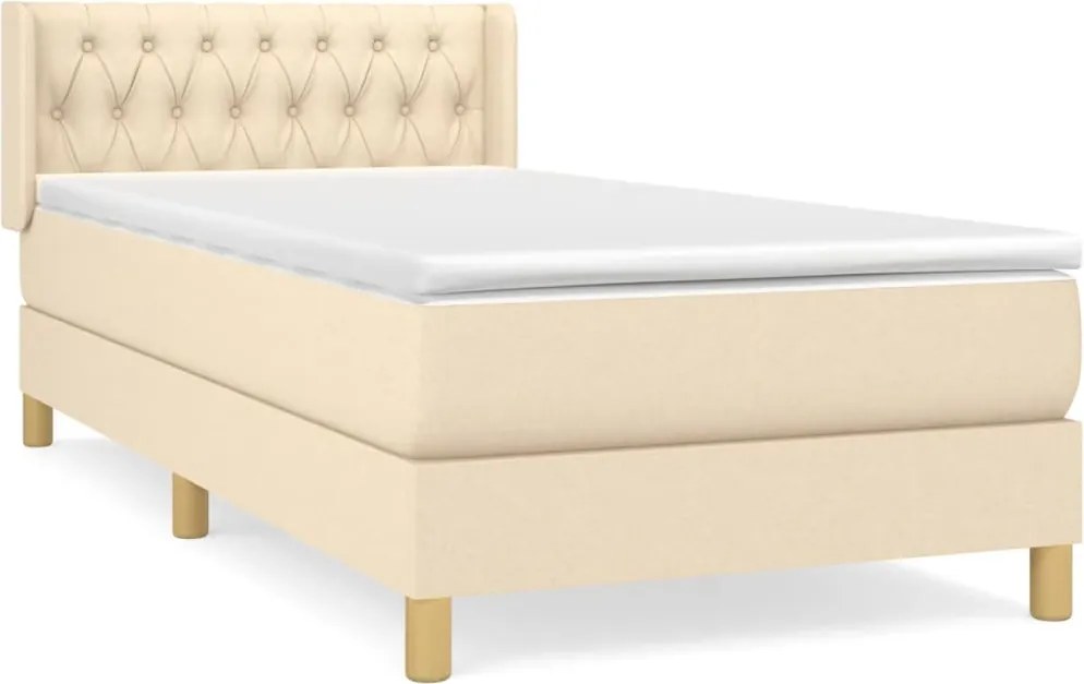vidaXL Pat box spring cu saltea, crem, 90x190 cm, textil