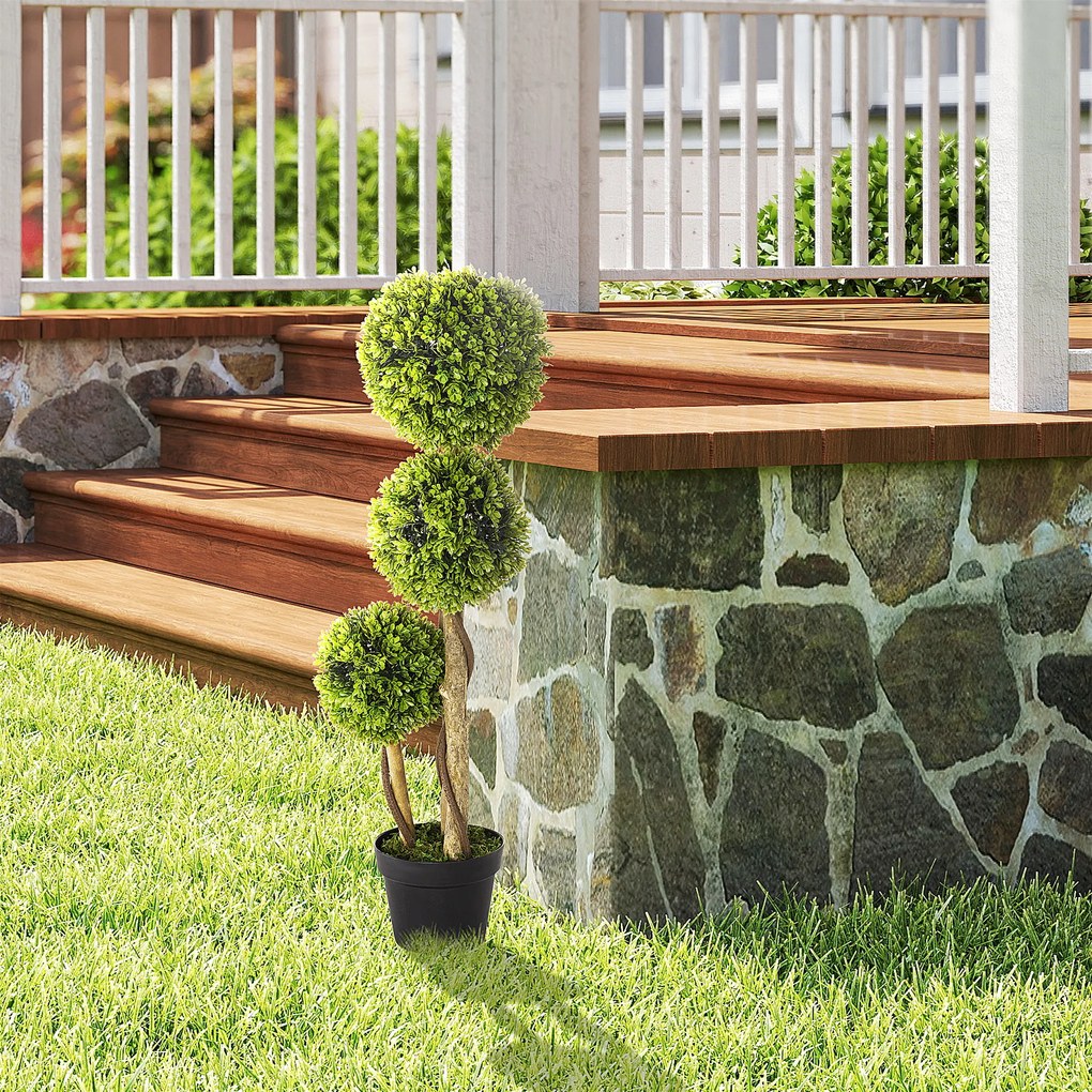 HOMCOM Plante Artificiale Decorative Buxus, Planță Sferică în Ghiveci, Plante Artificiale pentru Decor de Interior și Exterior, 90cm | Aosom Romania