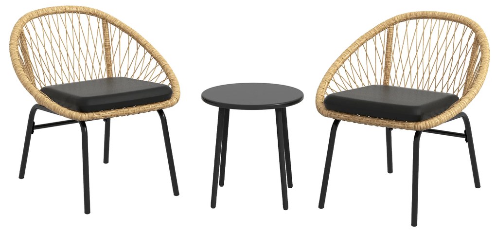 Outsunny Set de mobilier de grădină din răchită, set de mobilier de terasă, 2 scaune &amp; masă, Galben | Aosom Romania