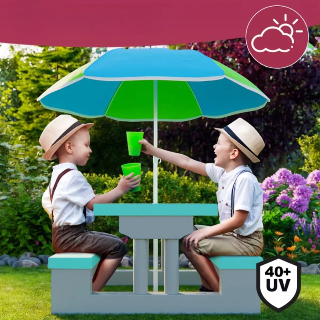 Set de șezut pentru copii cu umbrelă de soare JASMIN, 67x78,5x42,5cm, gri/mentă Spielwerk