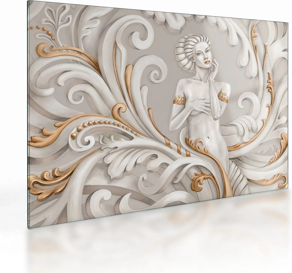 Tablou pe sticlă - Imagine a zeiței într-un fundal ornamental (70x50 cm)