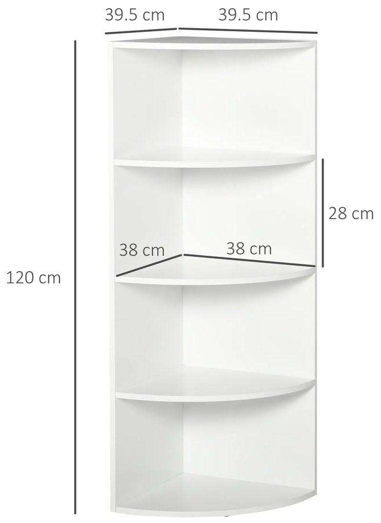Homcom Dulap Colt cu 4 Rafturi, Design Compact, Alb, 39.5x39.5x120 cm | Aosom Romania