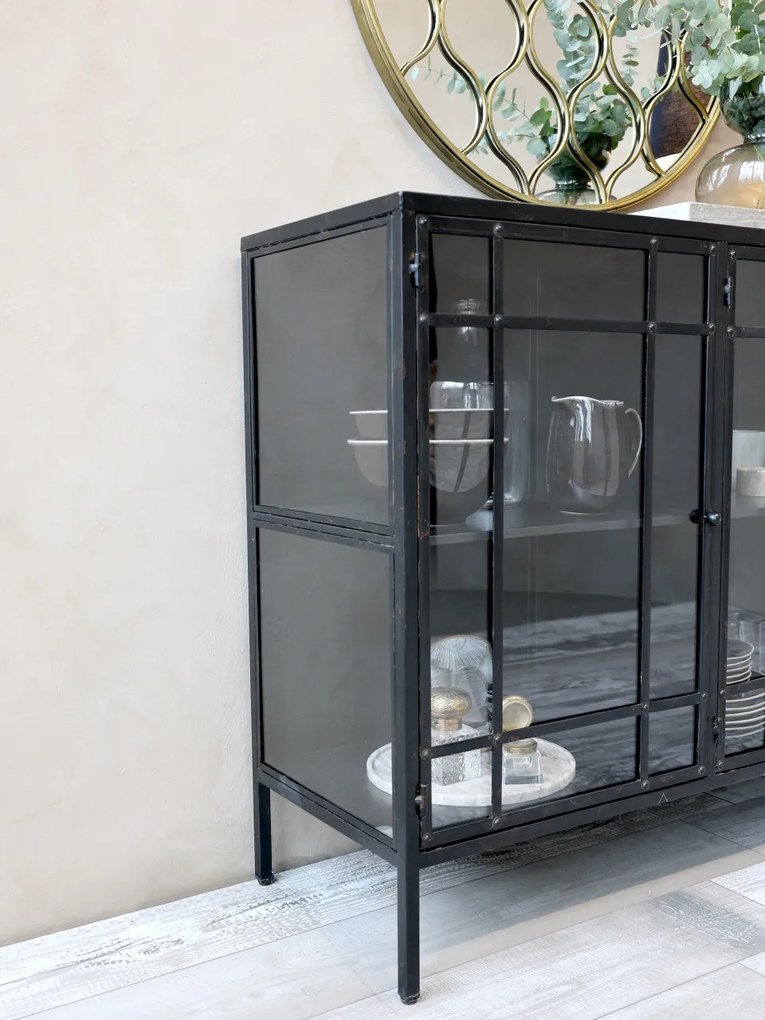 Consola neagra din metal si sticla, aspect vintage