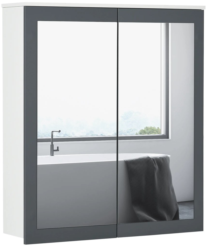 kleankin Dulap de baie cu oglindă Dulap de baie pentru agăţat cu 2 uşi din sticlă şi rafturi reglabile 69x17x75,5cm Alb | Aosom Romania