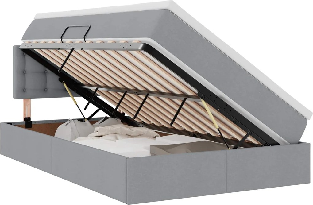 vidaXL Pat cu saltea și spațiu de depozitare Gri deschis 120 x 200 cm