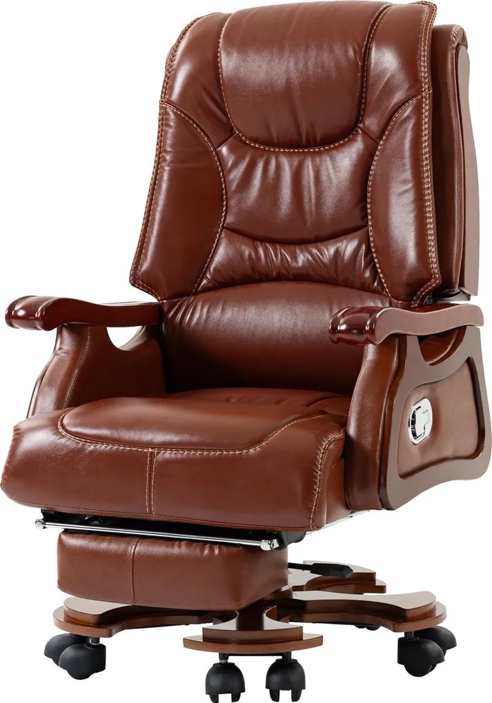 EXECUTIVE COMFORT 8007 –Scaun directorial din piele naturala si lemn masiv, Masaj in 9 puncte si Incalzire, rezistent 150 kg, Maro Inchis